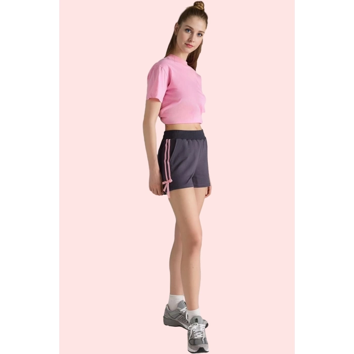 Kadın Spor Şort Renk Bloklu Desen Biyeli Kısa Boy Günlük Kullanım Yaz Aylarının Vazgeçilmezi