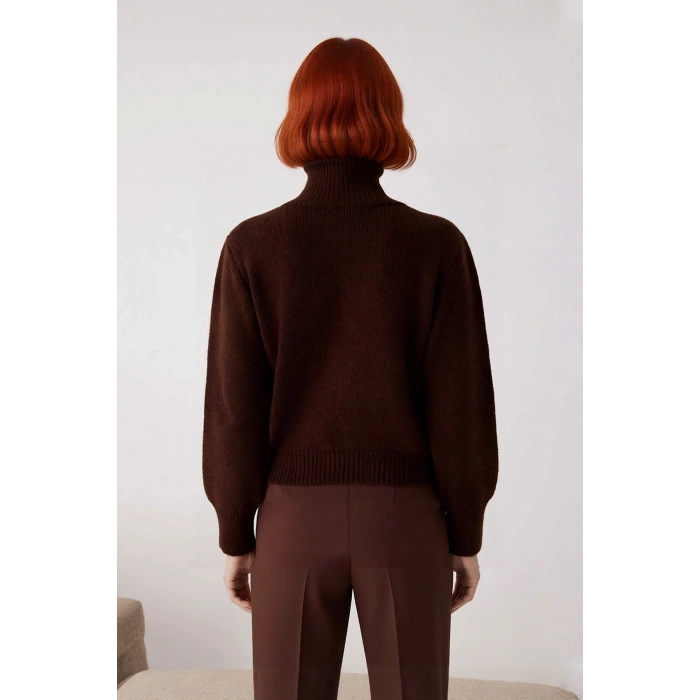 Kadın Standart Kol Regular Kalıp Orta Kalınlık Dik Yaka Fermuarlı Triko Kazak Kış Kombinleri