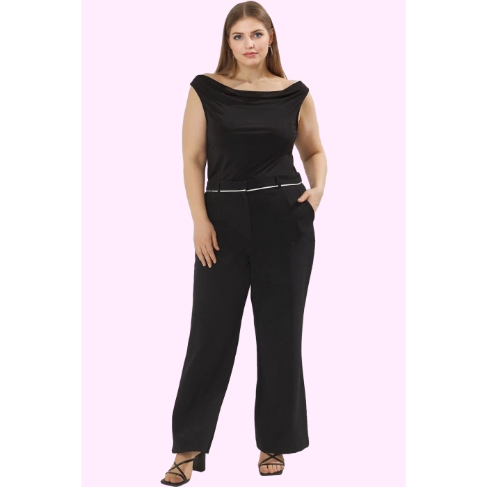 Kadın Straight Fit Büyük Beden Dokuma Pantolon Yüksek Bel Boru Paça Finike Günlük Kullanım