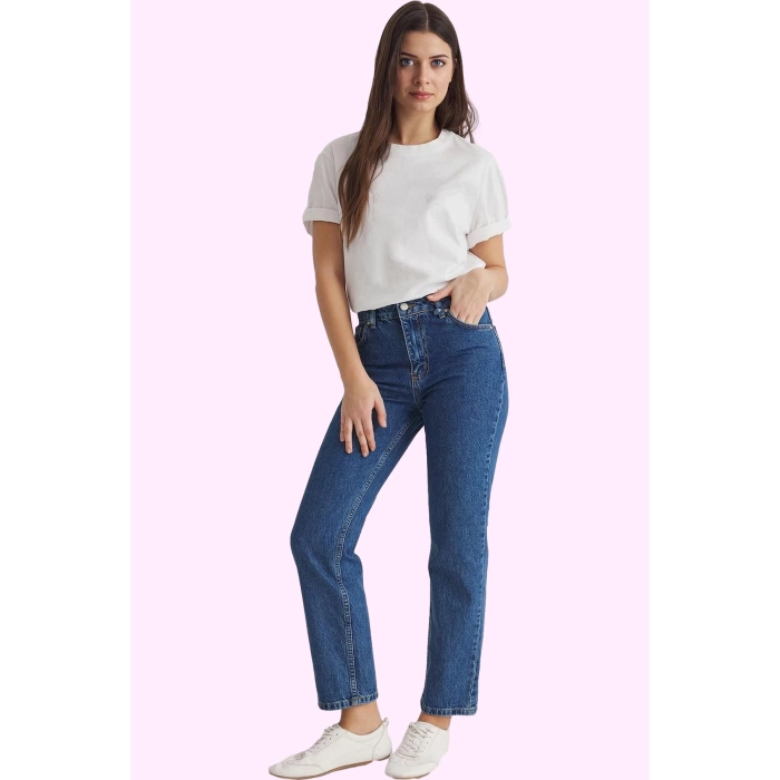 Kadın Straight Jean Pantolon Pamuk Günlük Kombinler İçin Hafta Sonu Yaz Aylarının Vazgeçilmezi