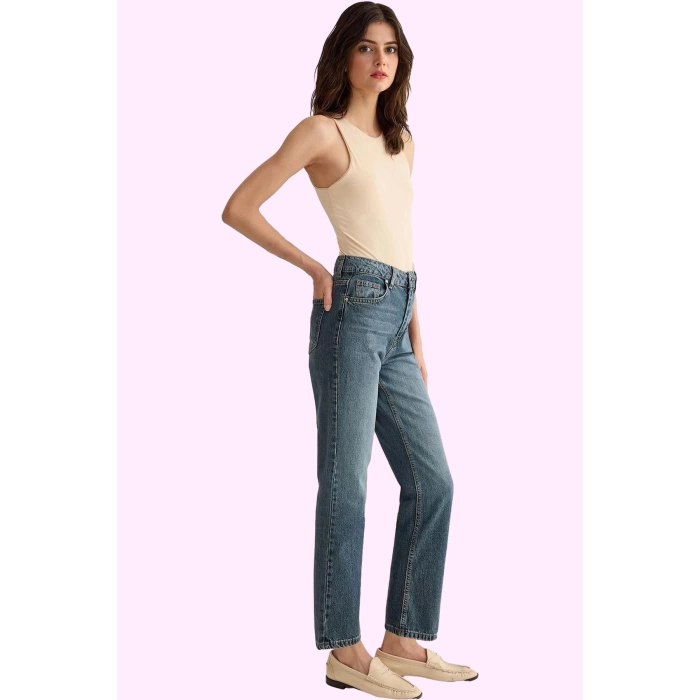 Kadın Straight Jean Pantolon Yüksek Bel Pamuk Günlük Şıklık Hafta Sonu Yaz Aylarının Vazgeçilmezi