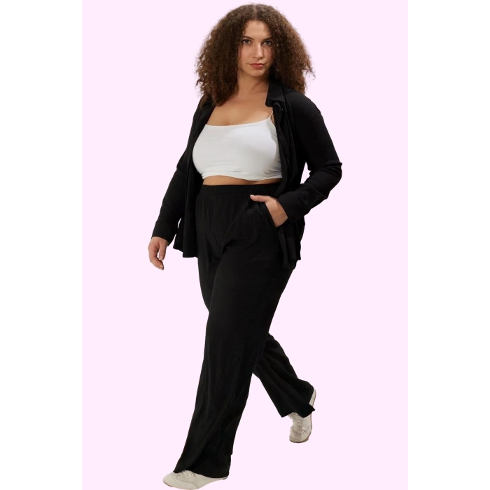 Kadın Straight Kalıp Büyük Beden Pantolon Polyester Rahat Günlük Yaz Aylarının Vazgeçilmezi