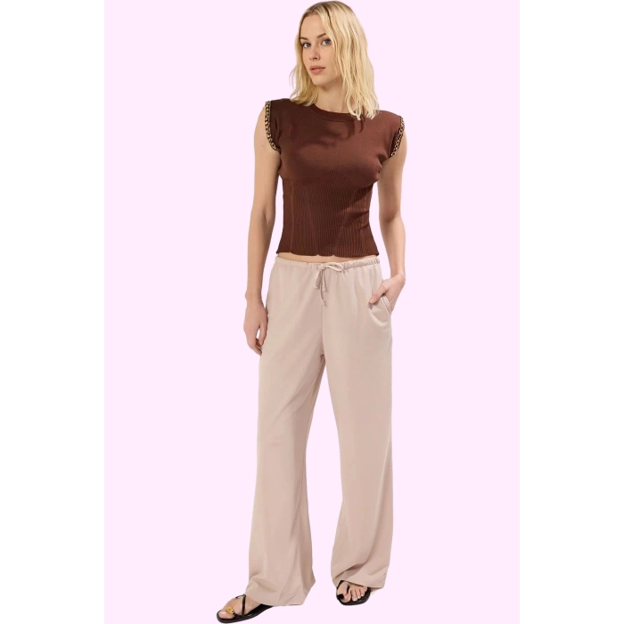 Kadın Straight Pantolon; Örme Kumaş Yüksek Bel Geniş Paça Renk Casual Yaz Aylarının Vazgeçilmezi