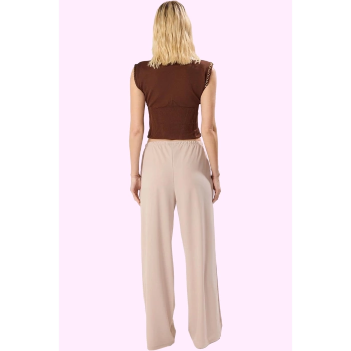 Kadın Straight Pantolon; Örme Kumaş Yüksek Bel Geniş Paça Renk Casual Yaz Aylarının Vazgeçilmezi