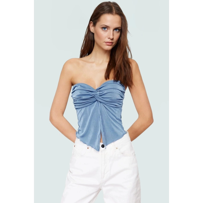Kadın Straplez Crop Örme Bluz Buzzy Dokuma Polyester Yazlık Günlük Seçkin Malzeme Dayanıklı