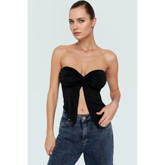 Kadın Straplez Crop Örme Bluz Buzzy Dokuma Polyester Yazlık Günlük Seçkin Malzeme Dayanıklı