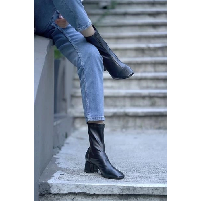Kadın Streç Küt Model Bootie Siyah