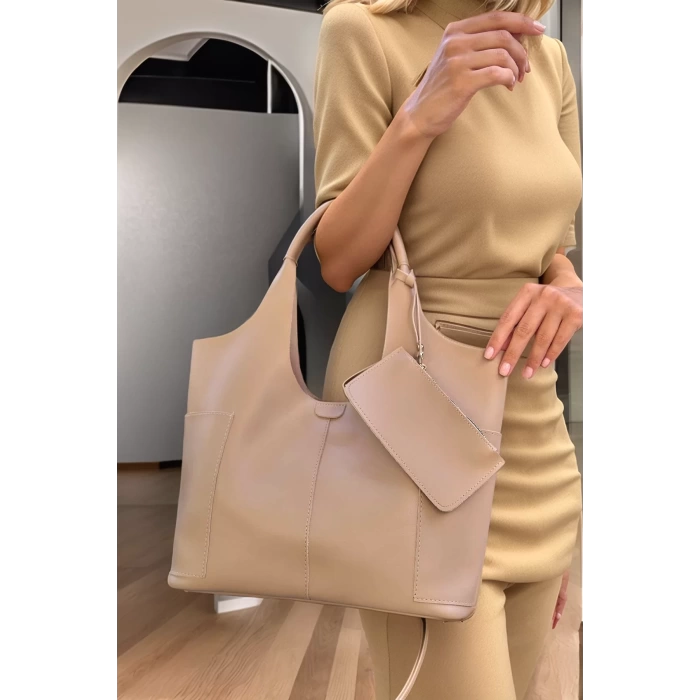 Kadın Suni Deri El Ve Omuz Çantası Yan Cepli Cüzdan Detaylı Günlük Kullanım Şık Görünüm Modern Stil