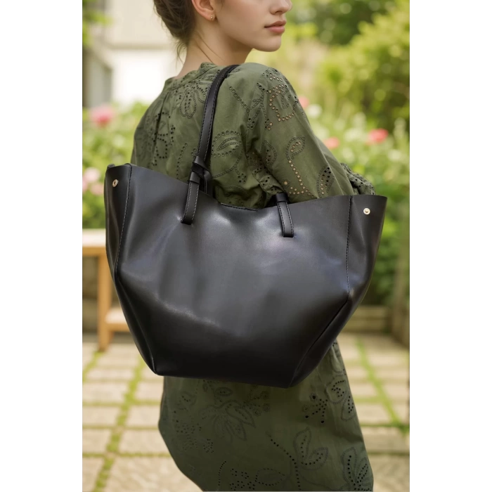 Kadın Suni Deri Geniş Omuz Çantası Çıkarılabilir Cüzdanlı Günlük Kullanım Modern Stil Rahat Ve Şık
