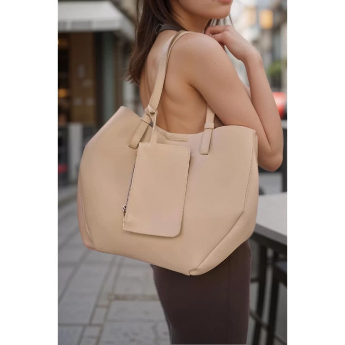 Kadın Suni Deri Geniş Omuz Çantası Çıkarılabilir Cüzdanlı Günlük Kullanım Modern Stil Rahat Ve Şık