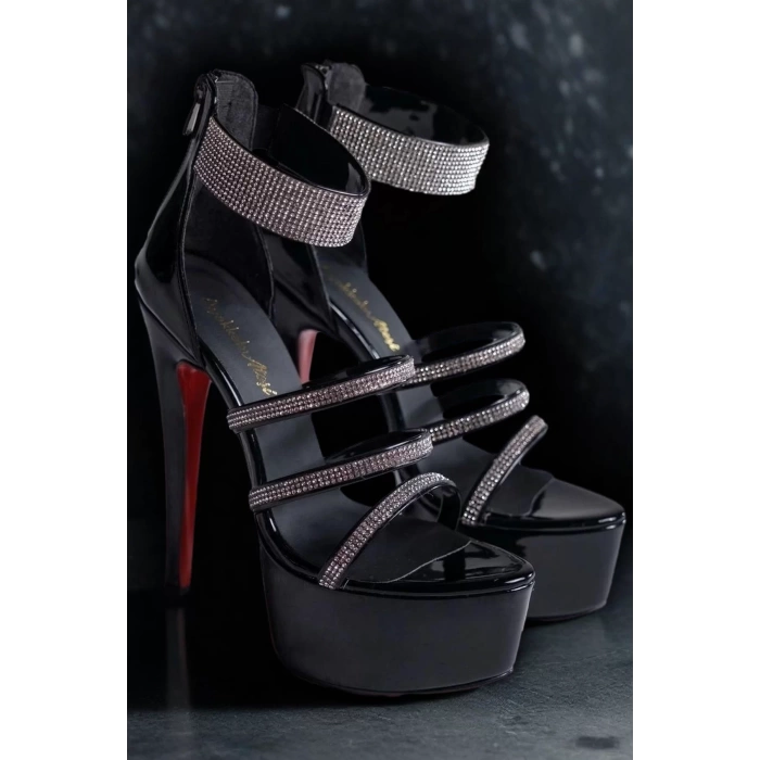 Kadın Taşlı Neon Platform İnce Topuklu Sandalet Gece Şıklığı Model