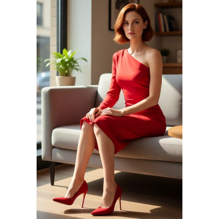 Kadın Tek Kol Uzun Kollu Bodycon Midi Asimetrik Yaka Dokuma Smart Kokteyl Elbisesi Stili Kaliteli