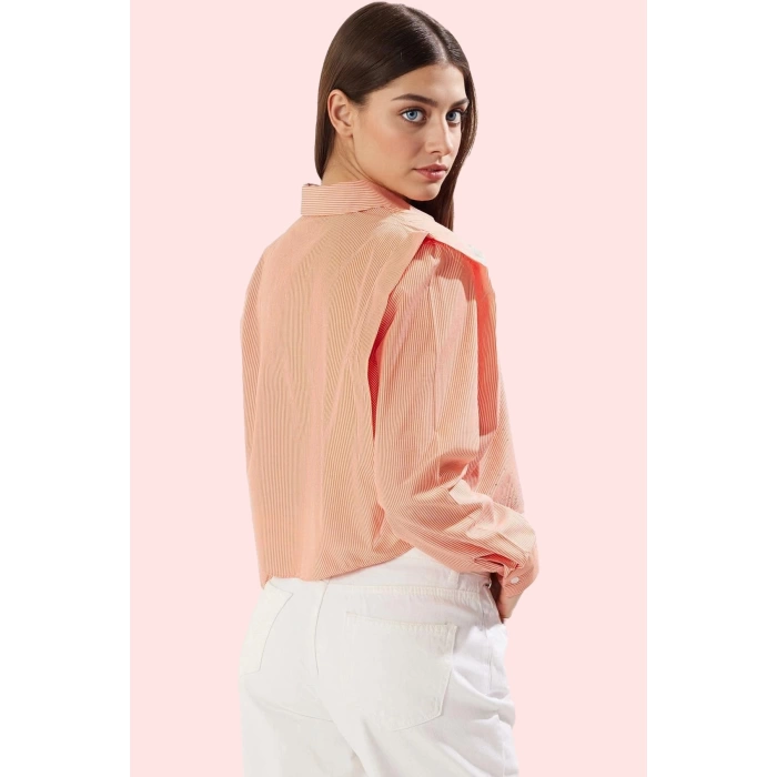 Kadın Terrycotton Dokuma Crop Gömlek Yaka Düz Desen Günlük ve Şık Kombinler İçin Hafta Sonu