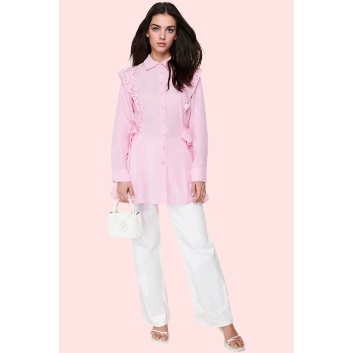 Kadın Terrycotton Dokuma Gömlek Casual Stil Basic Siluet Rahat Günlük Kullanım Özel Günler