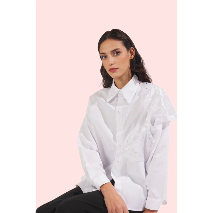 Kadın Terrycotton Dokuma Gömlek Fiyonk Detaylı Uzun Kollu Günlük Yaz Aylarının Vazgeçilmezi
