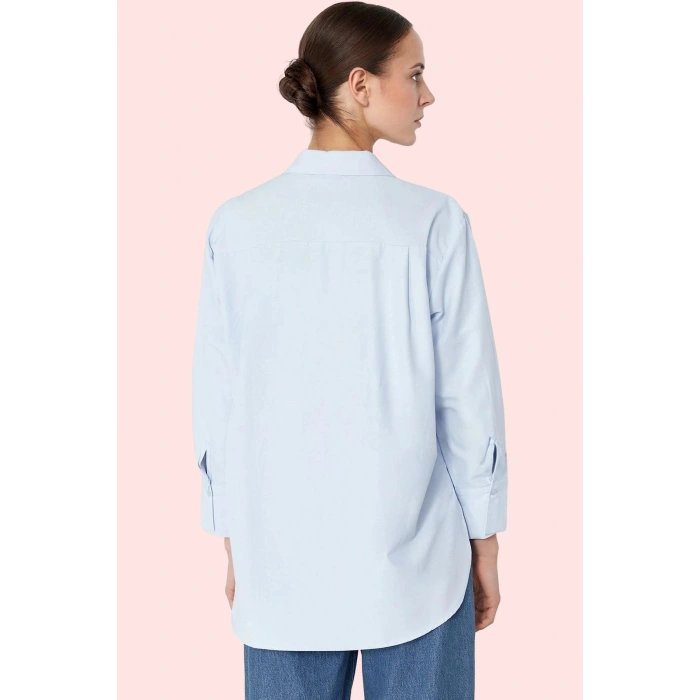 Kadın Terrycotton Dokuma Gömlek Oversize Taş Detaylı Günlük ve Şık Yaz Aylarının Vazgeçilmezi
