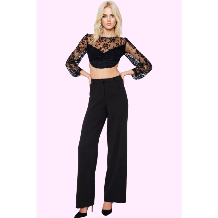 Kadın Terrycotton Dokuma Palazzo Pantolon Düz Desen Normal Bel Wide Leg Yaz Aylarının Vazgeçilmezi