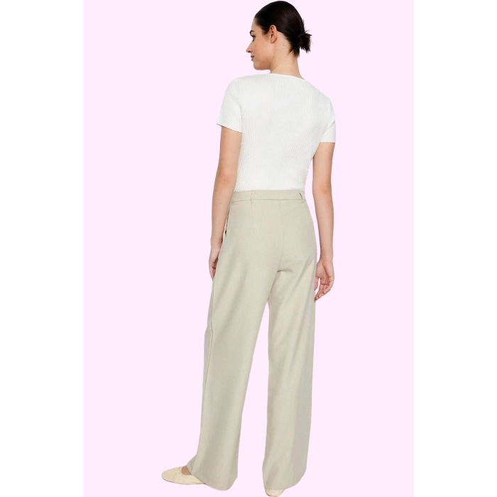 Kadın Terrycotton Dokuma Palazzo Pantolon Düz Desen Normal Bel Wide Leg Yaz Aylarının Vazgeçilmezi