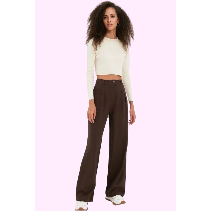 Kadın Terrycotton Dokuma Palazzo Pantolon Düz Desen Normal Bel Wide Leg Yaz Aylarının Vazgeçilmezi