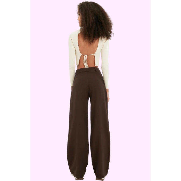 Kadın Terrycotton Dokuma Palazzo Pantolon Düz Desen Normal Bel Wide Leg Yaz Aylarının Vazgeçilmezi