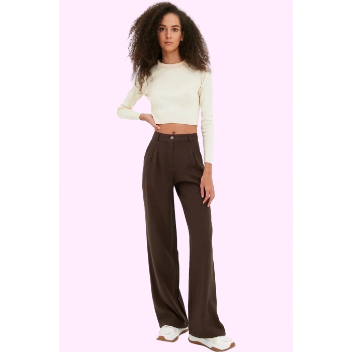 Kadın Terrycotton Dokuma Palazzo Pantolon Düz Desen Normal Bel Wide Leg Yaz Aylarının Vazgeçilmezi