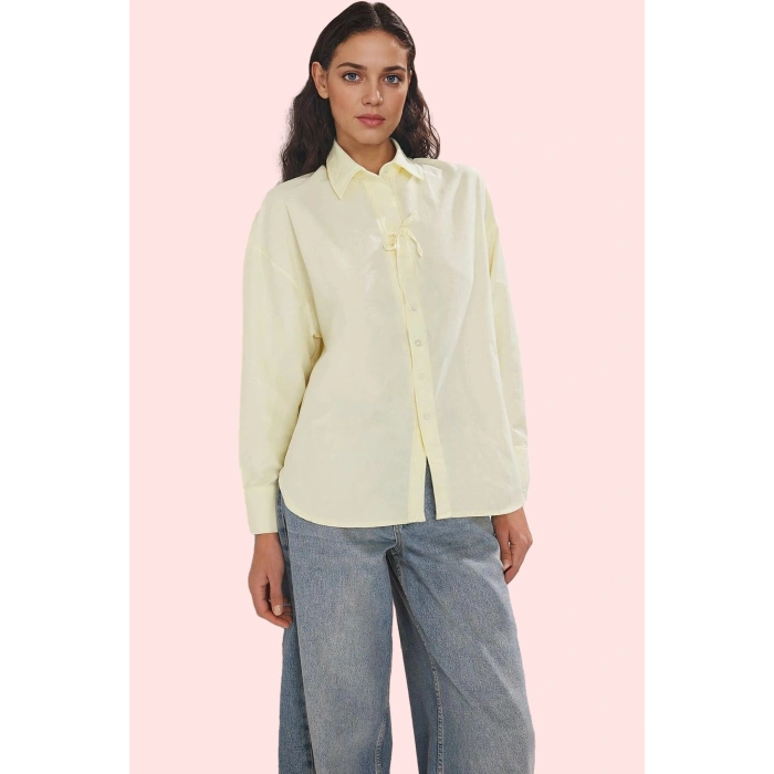 Kadın Terrycotton Dokuma Uzun Kollu Gömlek Bağcıklı Günlük Stil Yaz Aylarının Vazgeçilmezi
