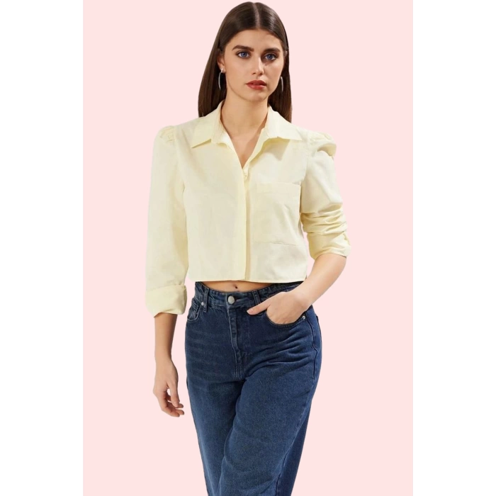 Kadın Terrycotton Kumaş Crop Gömlek Boxy Kalıp Smart Stil Günlük Kombinler Kaliteli Malzeme