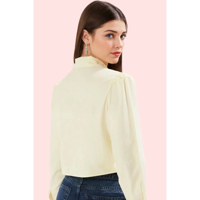 Kadın Terrycotton Kumaş Crop Gömlek Boxy Kalıp Smart Stil Günlük Kombinler Kaliteli Malzeme