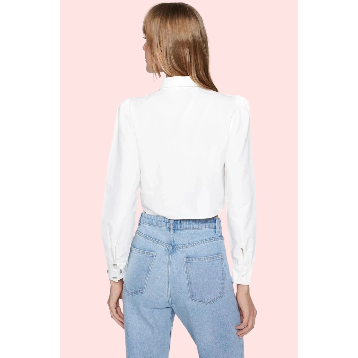 Kadın Terrycotton Kumaş Crop Gömlek Boxy Kalıp Smart Stil Günlük Kombinler Kaliteli Malzeme