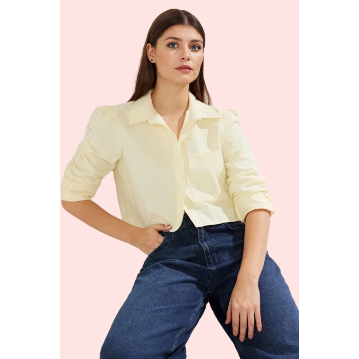 Kadın Terrycotton Kumaş Crop Gömlek Boxy Kalıp Smart Stil Günlük Kombinler Kaliteli Malzeme