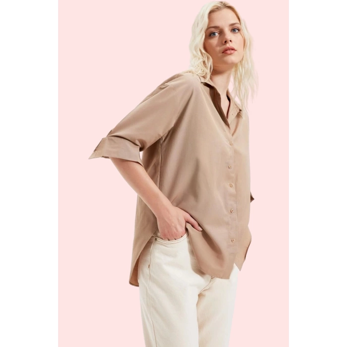 Kadın Terrycotton Kumaş Gömlek Şık Ve Rahat Günlük Stil İçin Hafta Sonu Yaz Aylarının Vazgeçilmezi