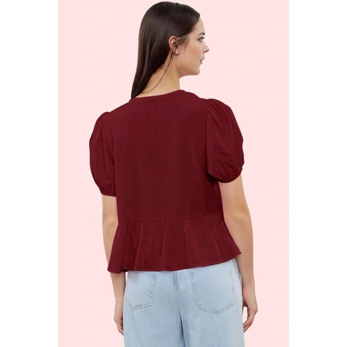Kadın Terrycotton Kumaş Gömlek V Yaka Kısa Kollu Rahat Kesim Yaz Günlük Kullanım Hafta Sonu