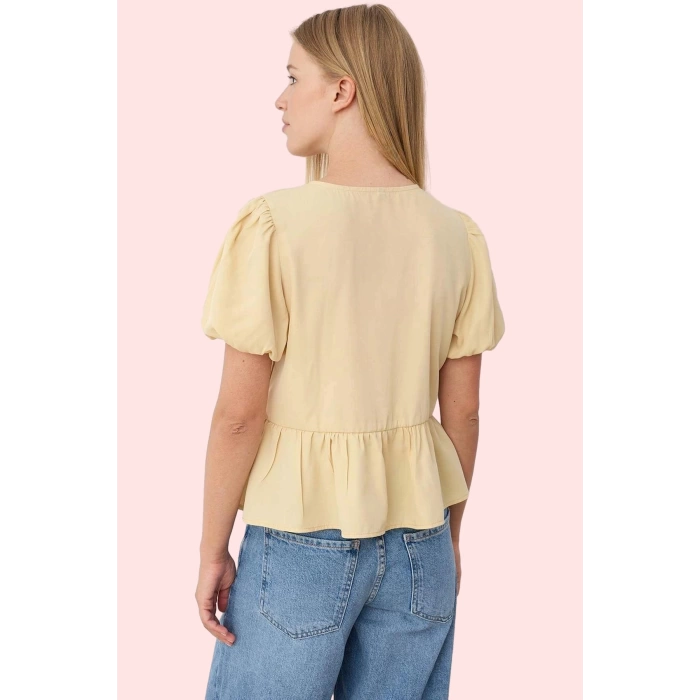 Kadın Terrycotton Kumaş Gömlek V Yaka Kısa Kollu Rahat Kesim Yaz Günlük Kullanım Hafta Sonu