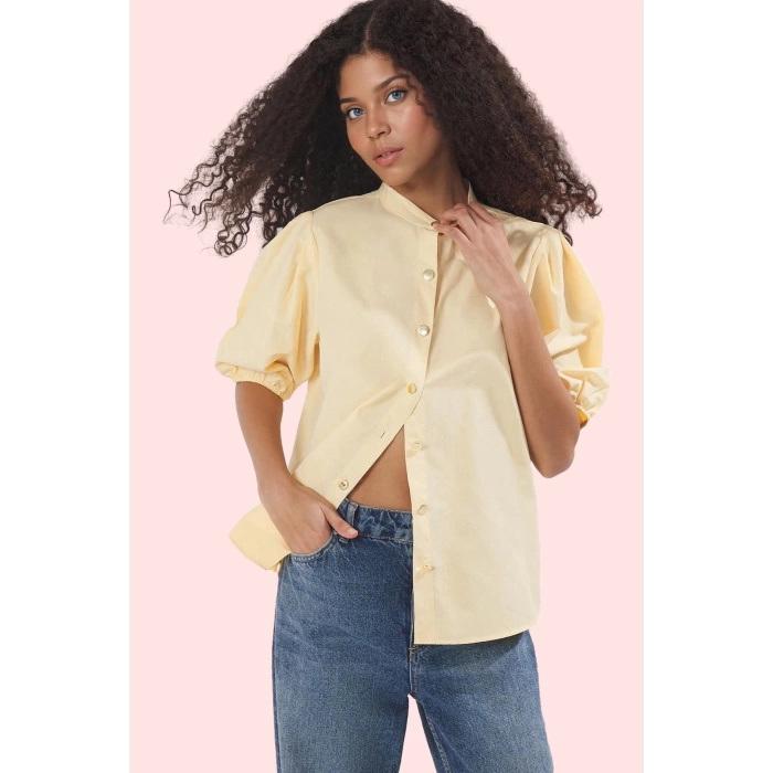 Kadın Terrycotton Kumaş Kısa Kollu Bisiklet Yaka Oversize Gömlek Yazlık Günlük Özel Günler