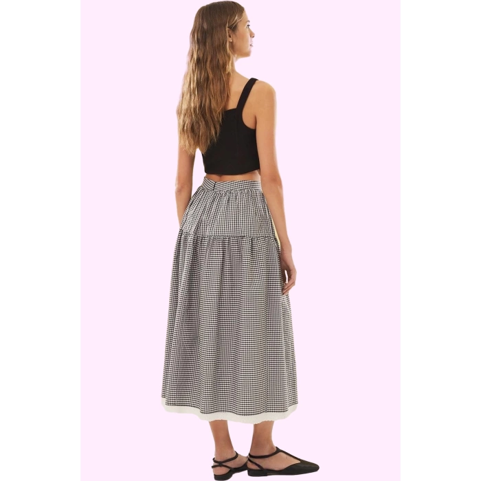 Kadın Terrycotton Midi Ekose Etek A line Kesim Günlük Casual Tarz Yaz Aylarının Vazgeçilmezi