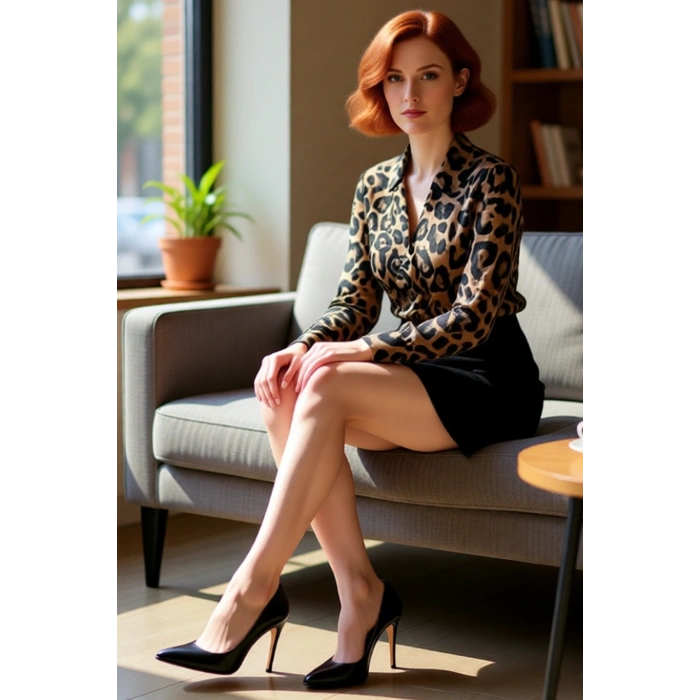 Kadın Trend Leopar Desen Kruvaze Anvelop Yaka Uzun Kollu A Line Mini Elbise Şık Günlük Kombin