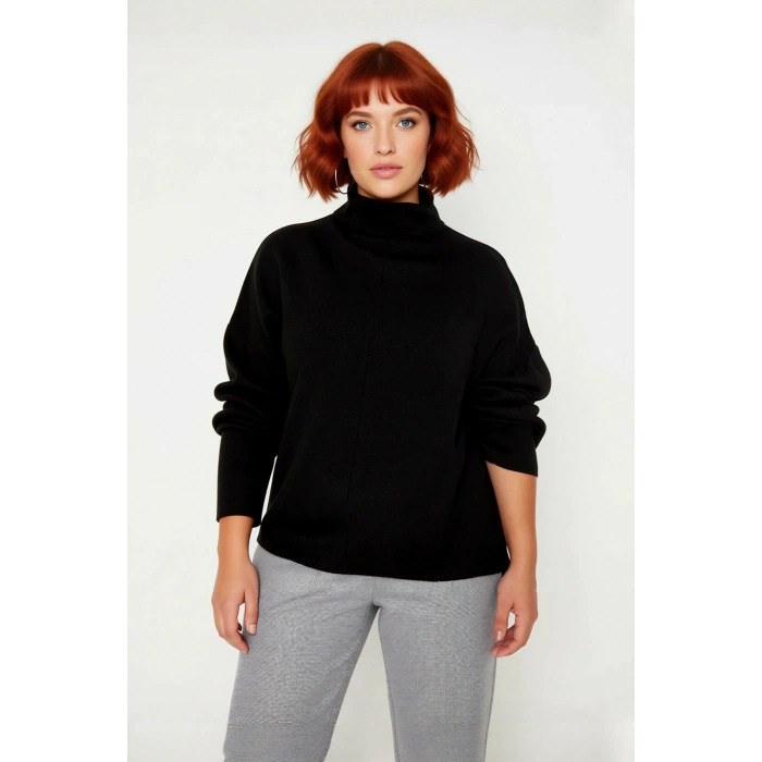 Kadın Triko Dik Yaka Düşük Kol Rahat Kalıp Büyük Beden Kışlık Kazak Günlük Şıklık İçin İdealdir