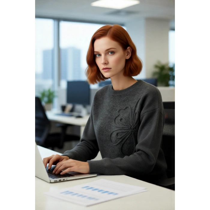 Kadın Triko Kazak Bisiklet Yaka Nakışlı Çiçek Tasarımı Regular Kalıp Kış Konforu Kaliteli Şık