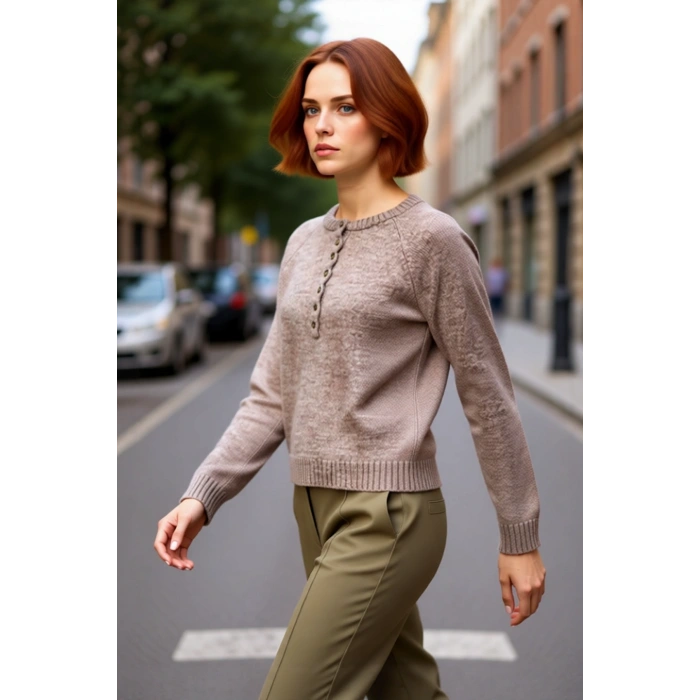 Kadın Triko Kazak Düğmeli Bisiklet Yaka Reglan Kol Orta Kalınlık Kış Mevsimi İçin Casual Şıklık