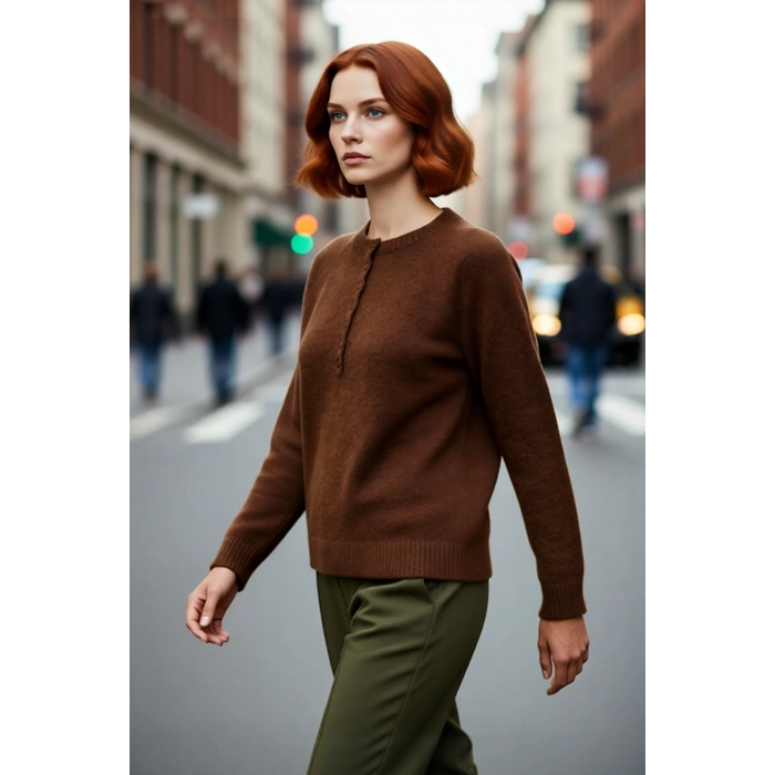 Kadın Triko Kazak Düğmeli Bisiklet Yaka Reglan Kol Orta Kalınlık Kış Mevsimi İçin Casual Şıklık