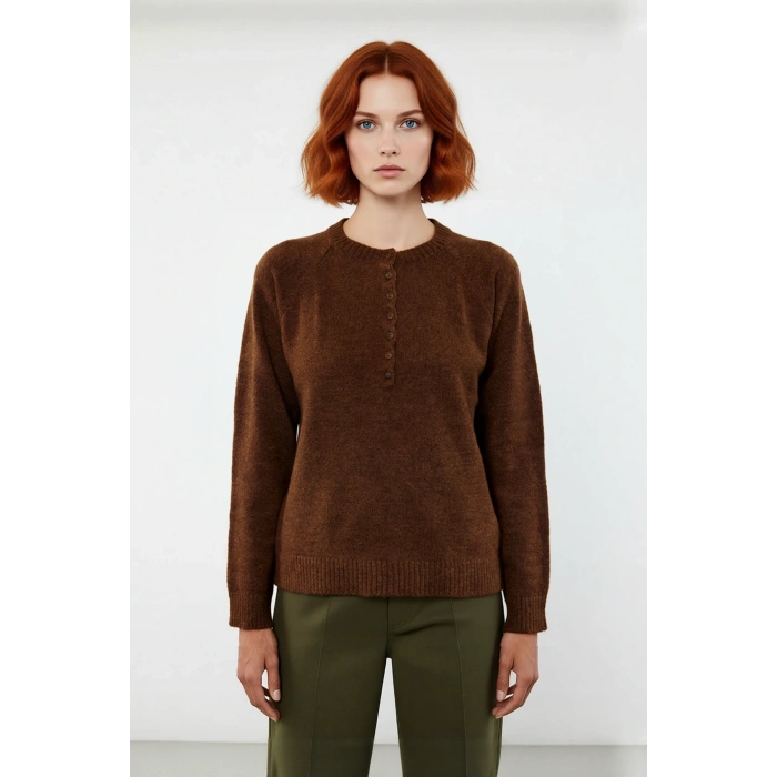 Kadın Triko Kazak Düğmeli Bisiklet Yaka Reglan Kol Orta Kalınlık Kış Mevsimi İçin Casual Şıklık