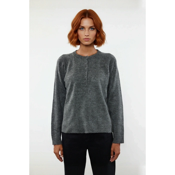 Kadın Triko Kazak Düğmeli Bisiklet Yaka Reglan Kol Orta Kalınlık Kış Mevsimi İçin Casual Şıklık