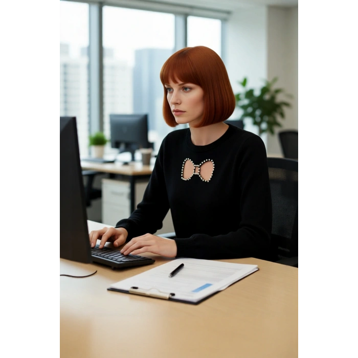 Kadın Triko Kazak Nakış Detaylı Bisiklet Yaka Uzun Kollu Regular Kalıp Kışlık Kombinler İçin İdeal