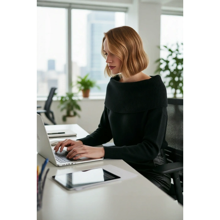 Kadın Triko Kışlık Kazak Regular Kalıp Uzun Kollu Carmen Yaka Günlük ve Şık Kombinler İçin