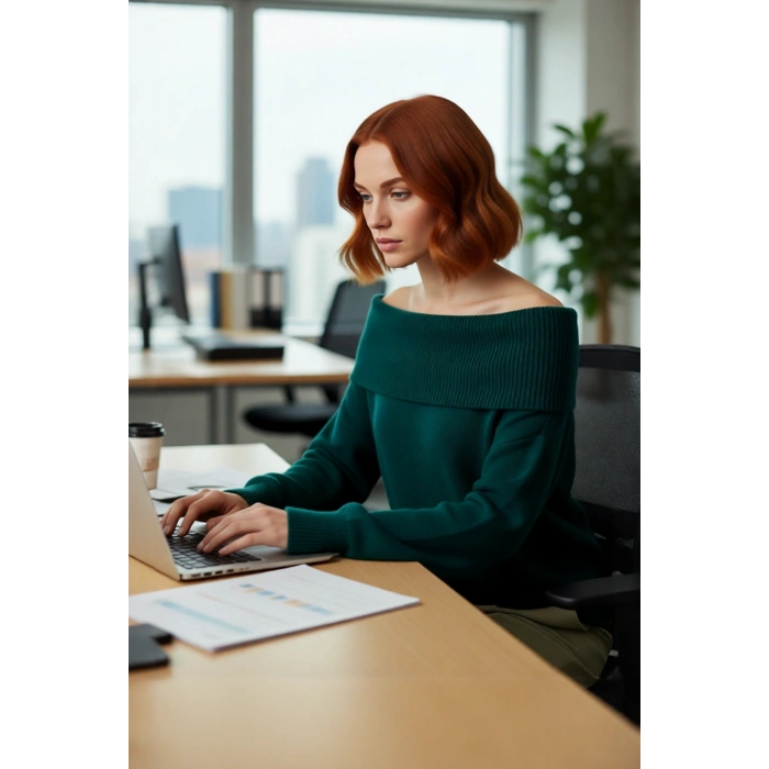 Kadın Triko Kışlık Kazak Regular Kalıp Uzun Kollu Carmen Yaka Günlük ve Şık Kombinler İçin