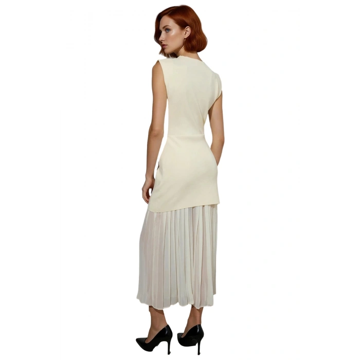 Kadın Triko Kolsuz Maxi Skater Elbise Bisiklet Yaka Modern Şık İlkbahar Sonbahar Giysisi Kaliteli