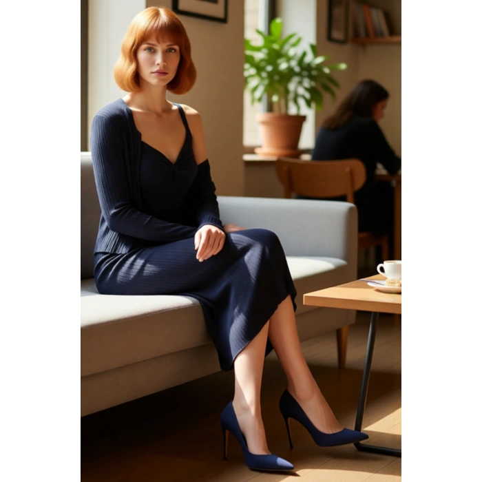 Kadın Triko Kumaş Bodycon Kesim Maxi Boy Kolsuz Elbise ve Standart Kol Hırka Seti Şık Rahatlık