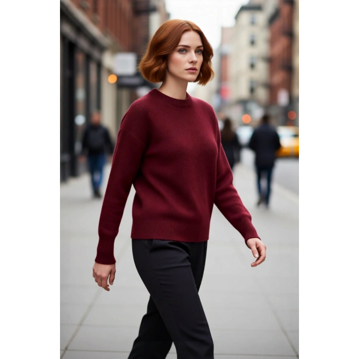 Kadın Triko Kumaş Düz Desenli Oversize Bisiklet Yaka Kazak Soğuk Günler İçin İdeal Seçim Kaliteli