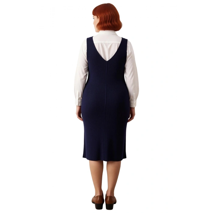 Kadın Triko Midi Elbise Shift Kalıp Gri Düz Desen V Yaka Günlük Şık Akrilik İlkbahar Sonbahar