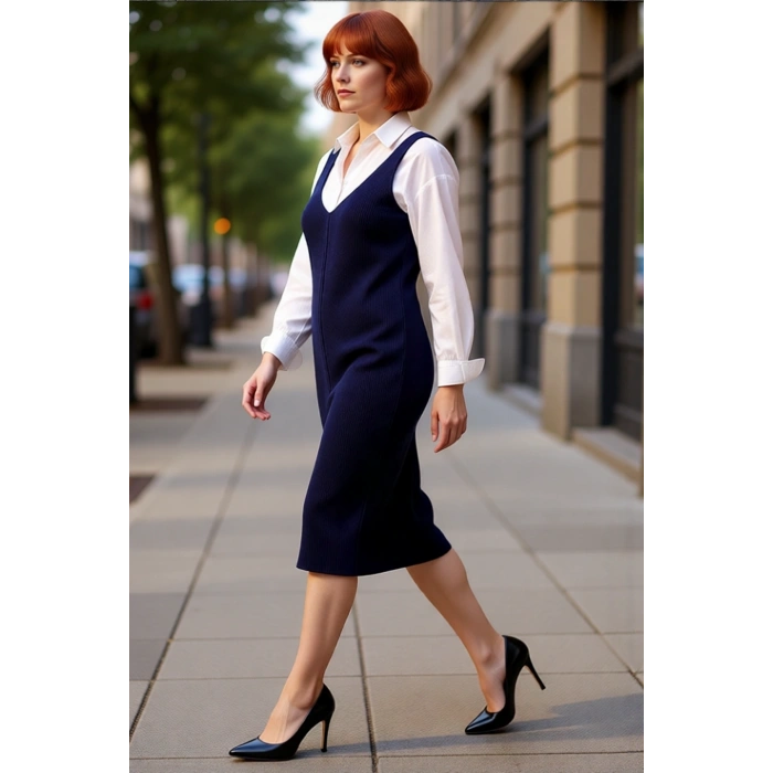 Kadın Triko Midi Elbise Shift Kalıp Gri Düz Desen V Yaka Günlük Şık Akrilik İlkbahar Sonbahar